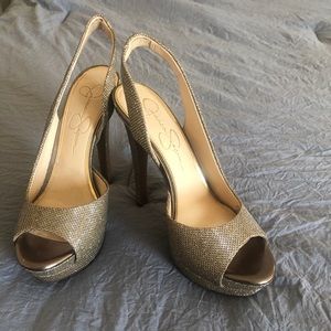 Jessica Simpson gold heels